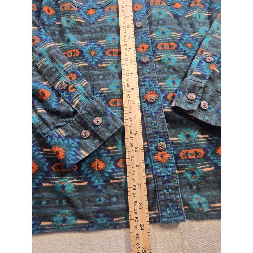 DULUTH TRADING Men’s Small Green Western Aztec Button Up Long Sleeve Shirt EUC - Picture 5 of 14